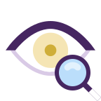 Cartoon eye icon with magnifying glass